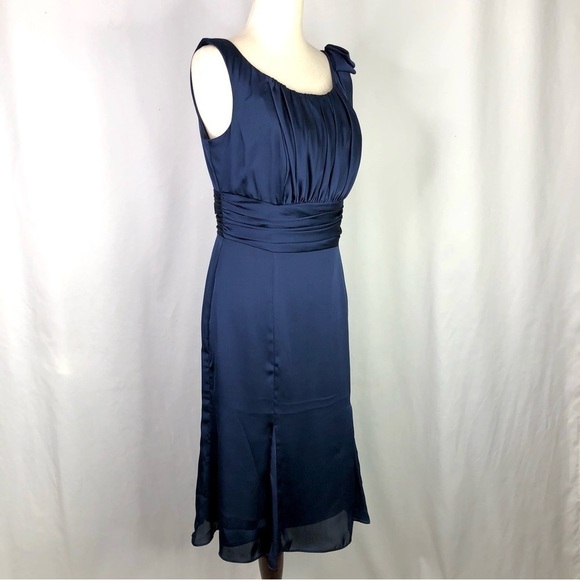 Vineyard Collection navy blue party dress chiffon bow gathered bust sleeveless 8 - Picture 10 of 10